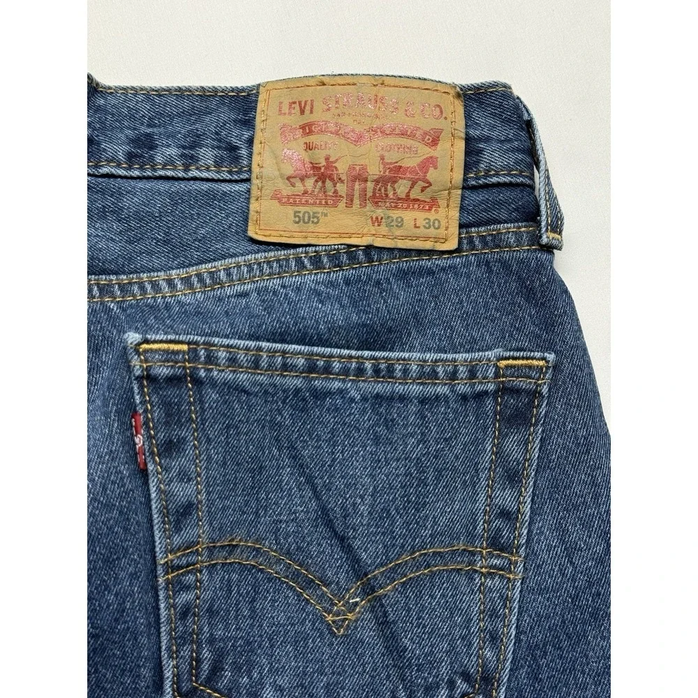 Levi's 505 Men's Jeans 29x30 Blue‎ Denim Straight Leg Zip Fly Classic USA *hole